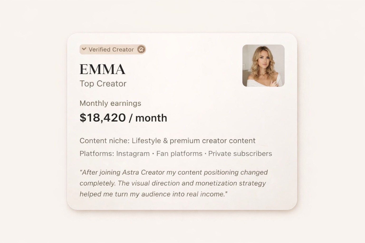 Emma creator card